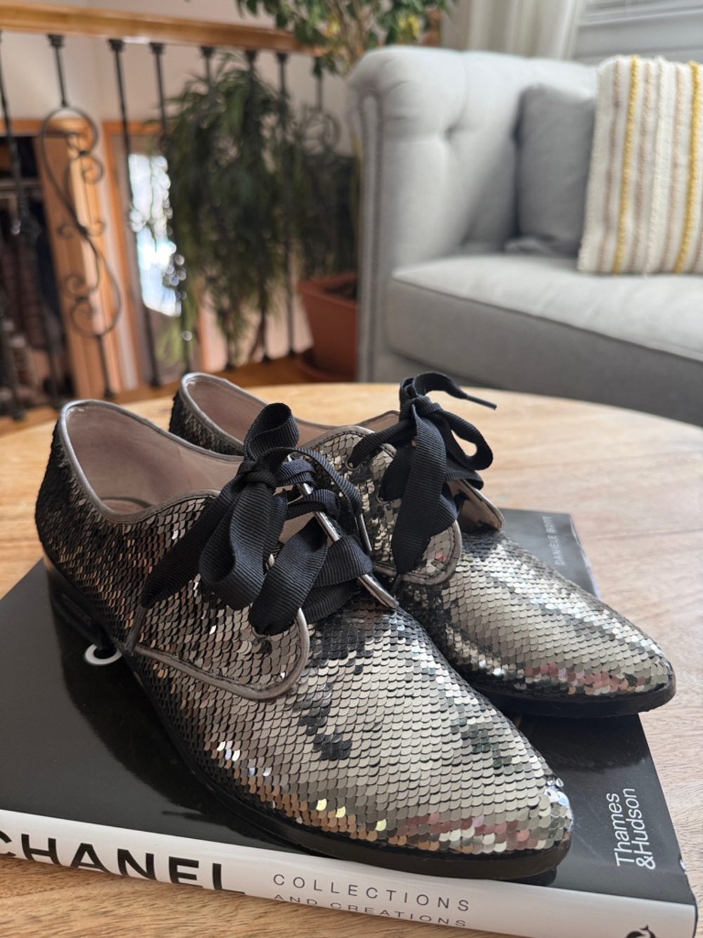 Louise et Cie Silver Sequin Lace-Up Oxfords